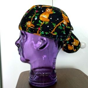Hair cap with cute sloth print.